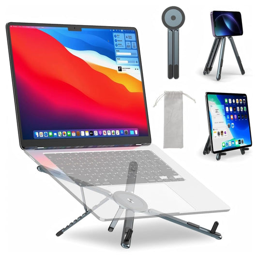 3-in-1 Adjustable Laptop Stand – Portable Aluminium Foldable Holder for Laptop, Tablet & Mobile (10–17”) | 8-Level Height, Non-Slip